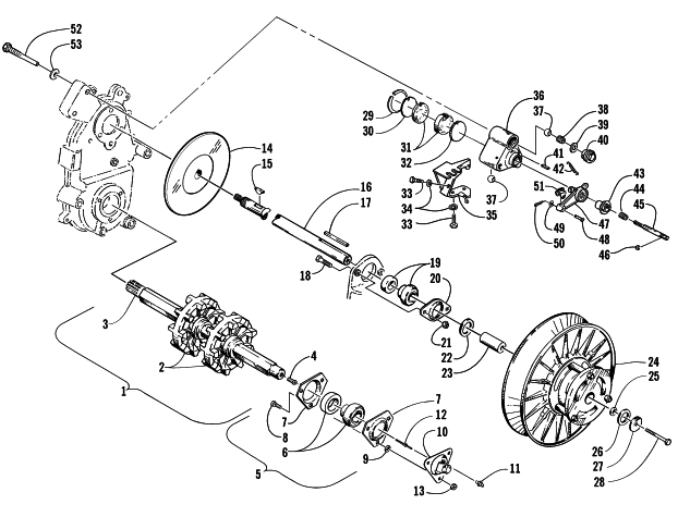 Parts Diagram for Arctic Cat 2002 PANTHER 440 () SNOWMOBILE DRIVE TRAIN SHAFTS AND BRAKE ASSEMBLIES