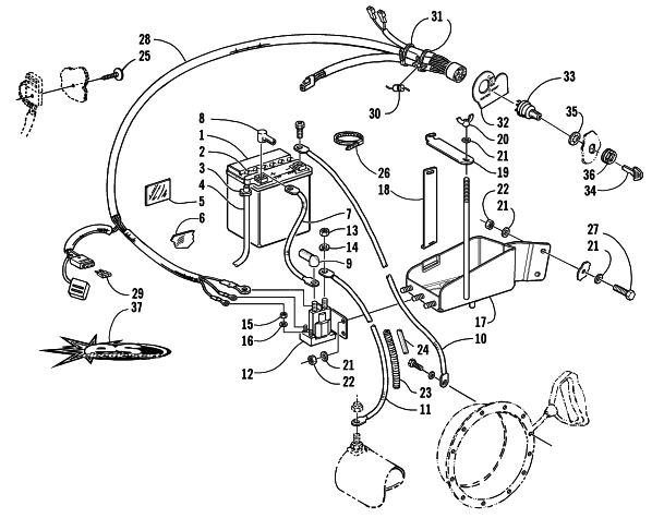 Parts Diagram for Arctic Cat 2003 PANTHER 370 R SNOWMOBILE BATTERY, SOLENOID, AND CABLES (OPTIONAL)