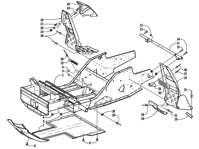 Parts Diagram for Arctic Cat 2002 PANTHER 440 SNOWMOBILE FRONT FRAME AND FOOTREST ASSEMBLY