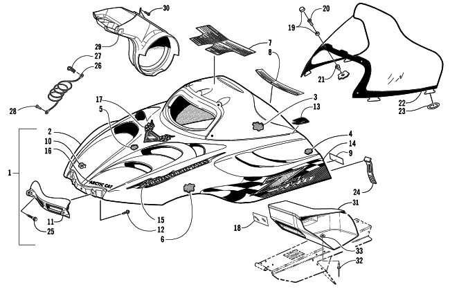 Parts Diagram for Arctic Cat 2002 Z 440 (ES) SNOWMOBILE HOOD AND WINDSHIELD ASSEMBLY