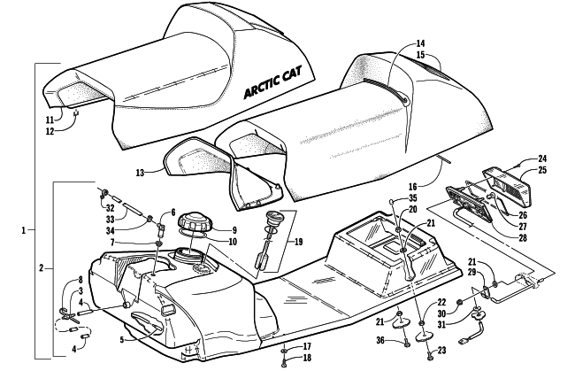 Parts Diagram for Arctic Cat 2002 Z 370 SNOWMOBILE GAS TANK, SEAT, AND TAILLIGHT ASSEMBLY