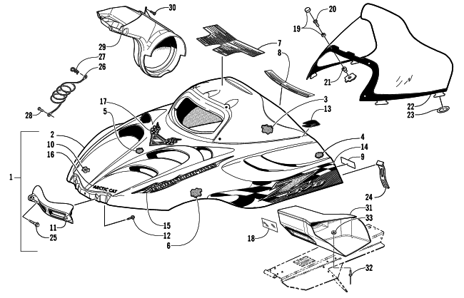 Parts Diagram for Arctic Cat 2002 Z 370 SNOWMOBILE HOOD AND WINDSHIELD ASSEMBLY