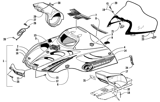 Parts Diagram for Arctic Cat 2002 PANTHER 440 () SNOWMOBILE HOOD AND WINDSHIELD ASSEMBLY