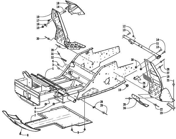 Parts Diagram for Arctic Cat 2002 ZL 600 EFI SS () SNOWMOBILE FRONT FRAME AND FOOTREST ASSEMBLY