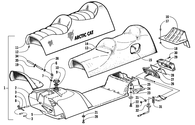 Parts Diagram for Arctic Cat 2002 PANTHER 440 () SNOWMOBILE GAS TANK, SEAT, AND TAILLIGHT ASSEMBLY
