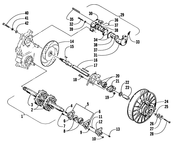 Parts Diagram for Arctic Cat 2002 4-STROKE TOURING SNOWMOBILE DRIVE TRAIN SHAFTS AND BRAKE ASSEMBLIES