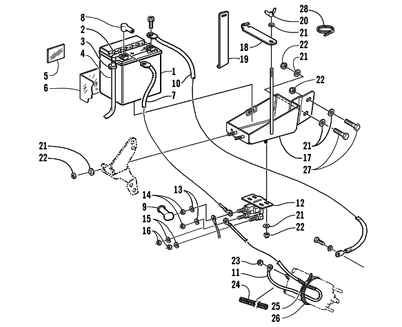 Parts Diagram for Arctic Cat 2001 PANTHER 550 SNOWMOBILE BATTERY, SOLENOID, AND CABLES