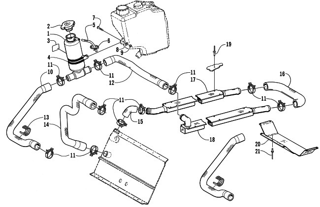 Parts Diagram for Arctic Cat 2002 PANTERA 550 SNOWMOBILE COOLING ASSEMBLY