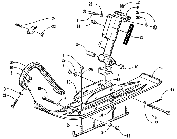 Parts Diagram for Arctic Cat 2002 BEARCAT WIDE TRACK () SNOWMOBILE SKI AND SPINDLE ASSEMBLY