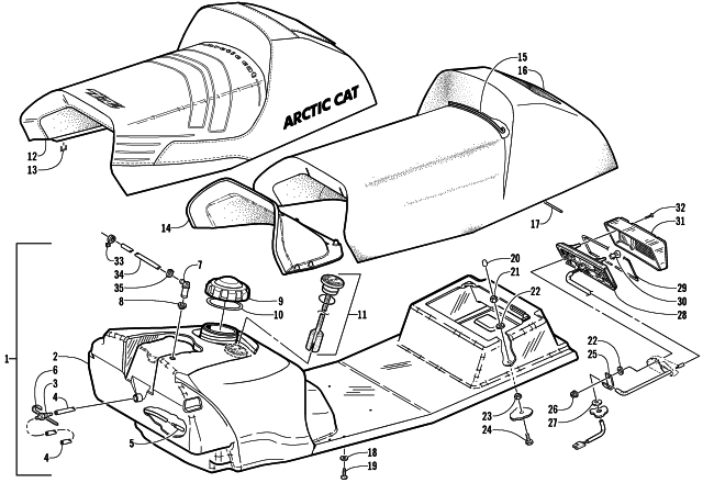 Parts Diagram for Arctic Cat 2002 ZL 550 (ESR) SNOWMOBILE GAS TANK, SEAT, AND TAILLIGHT ASSEMBLY