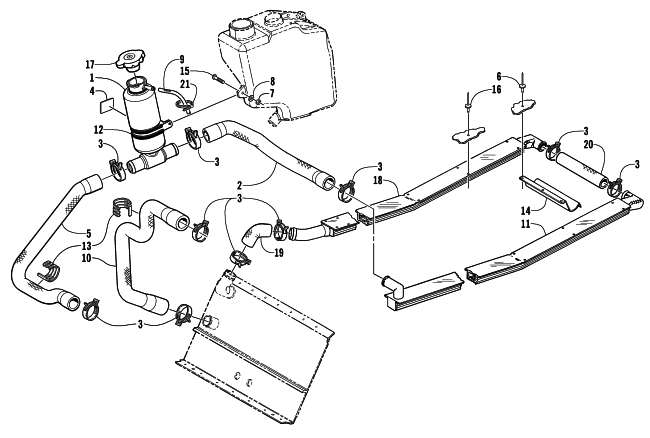 Parts Diagram for Arctic Cat 2003 ZL 550 SNOWMOBILE COOLING ASSEMBLY