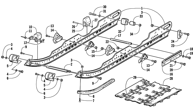 Parts Diagram for Arctic Cat 2002 ZR 600 SNOWMOBILE SLIDE RAIL AND TRACK ASSEMBLY