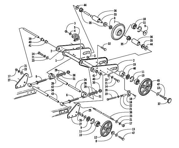 Parts Diagram for Arctic Cat 2002 BEARCAT WIDE TRACK () SNOWMOBILE ARTICULATING SKID FRAME ASSEMBLY