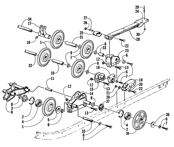 Parts Diagram for Arctic Cat 2002 BEARCAT WIDE TRACK () SNOWMOBILE REAR SUSPENSION AXLE ASSEMBLY