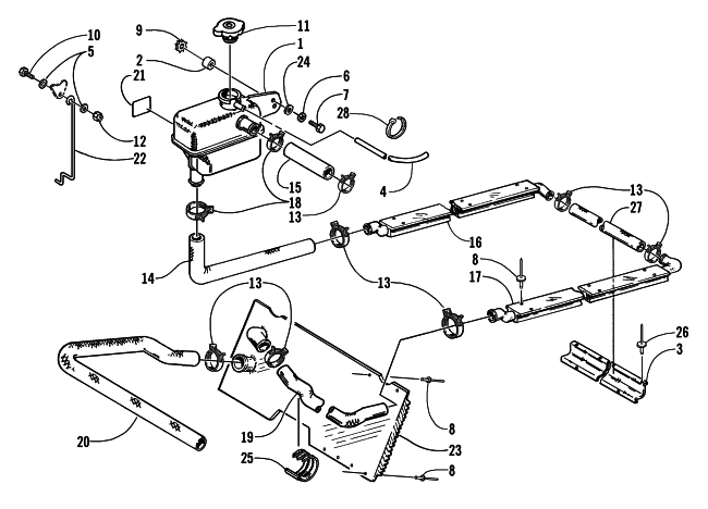 Parts Diagram for Arctic Cat 2002 BEARCAT WIDE TRACK () SNOWMOBILE COOLING ASSEMBLY