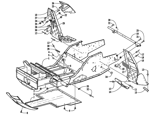 Parts Diagram for Arctic Cat 2002 ZR 600 SNOWMOBILE FRONT FRAME AND FOOTREST ASSEMBLY