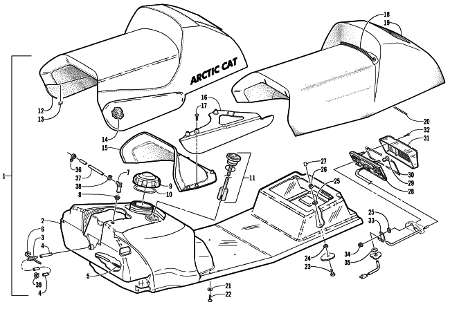 Parts Diagram for Arctic Cat 2002 ZR 800 SNOWMOBILE GAS TANK, SEAT, AND TAILLIGHT ASSEMBLY
