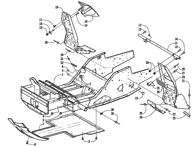 Parts Diagram for Arctic Cat 2002 ZL 600 EFI (ESR) SNOWMOBILE FRONT FRAME AND FOOTREST ASSEMBLY