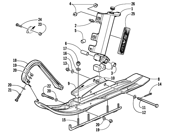 Parts Diagram for Arctic Cat 2002 MOUNTAIN CAT 600 EFI () SNOWMOBILE SKI AND SPINDLE ASSEMBLY