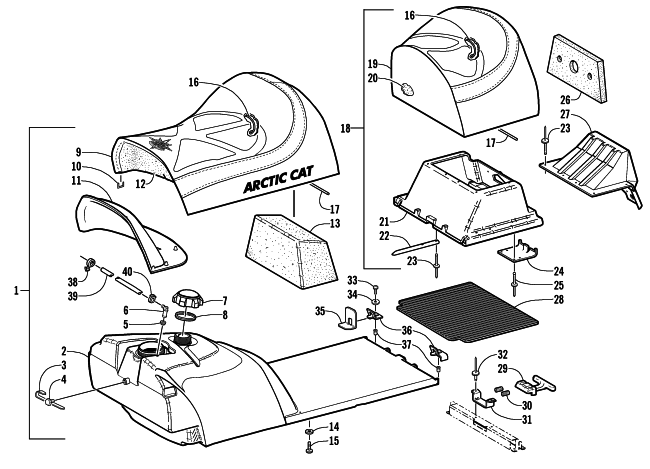 Parts Diagram for Arctic Cat 2002 4-STROKE TOURING () SNOWMOBILE GAS TANK AND SEAT ASSEMBLY
