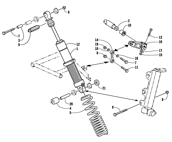 Parts Diagram for Arctic Cat 2002 ZL 800 EFI SS SNOWMOBILE SHOCK ABSORBER AND SWAY BAR ASSEMBLY