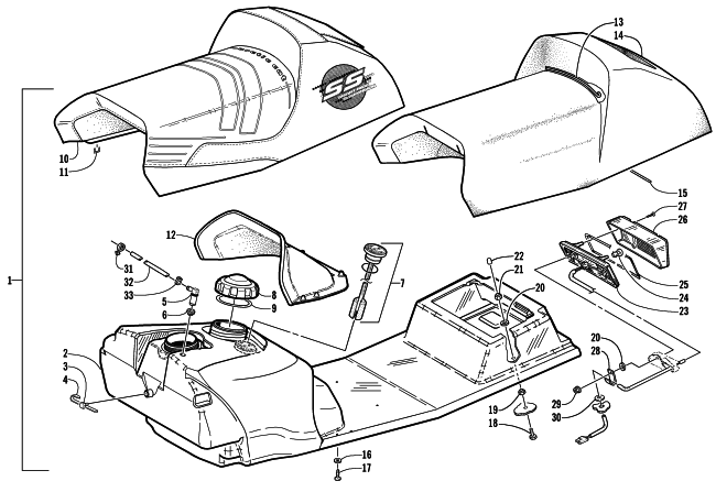 Parts Diagram for Arctic Cat 2002 ZL 600 EFI SS ( ESR) SNOWMOBILE GAS TANK, SEAT, AND TAILLIGHT ASSEMBLY