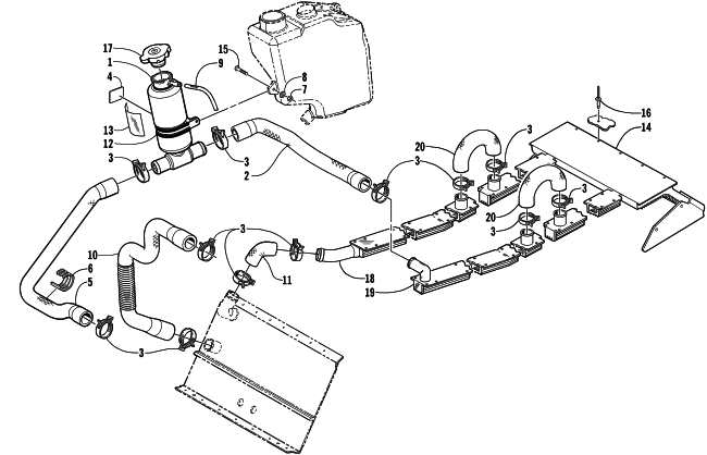 Parts Diagram for Arctic Cat 2002 MOUNTAIN CAT 500 SNOWMOBILE COOLING ASSEMBLY