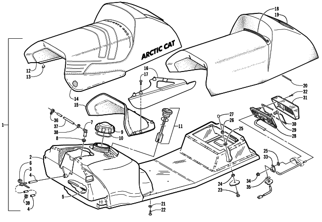 Parts Diagram for Arctic Cat 2002 ZR 500 SNOWMOBILE GAS TANK, SEAT, AND TAILLIGHT ASSEMBLY