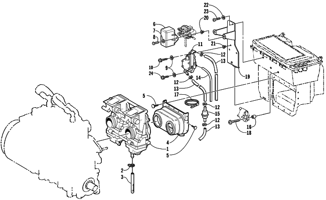 Parts Diagram for Arctic Cat 2002 MOUNTAIN CAT 500 SNOWMOBILE CARBURETOR AND FUEL PUMP ASSEMBLY