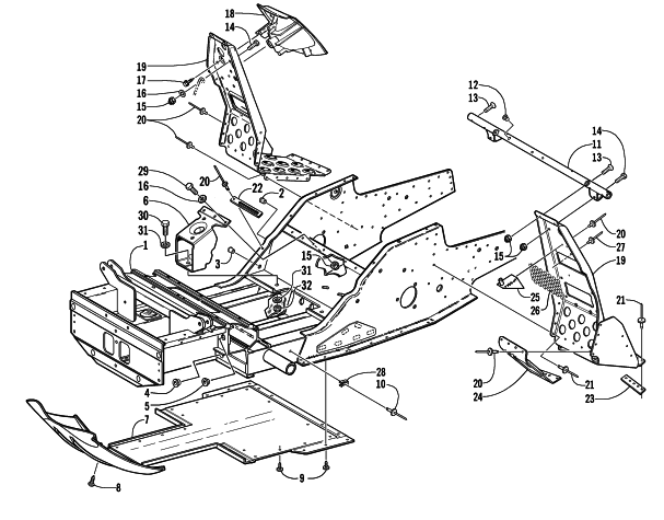 Parts Diagram for Arctic Cat 2002 Z 570 (ESR) SNOWMOBILE FRONT FRAME AND FOOTREST ASSEMBLY