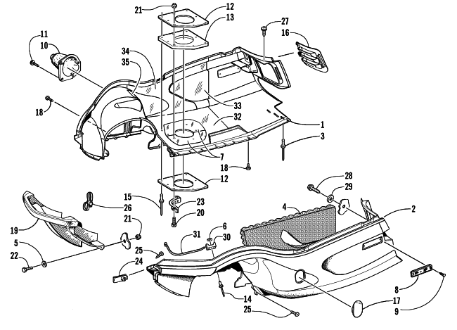 Parts Diagram for Arctic Cat 2002 PANTHER 570 () SNOWMOBILE BELLY PAN AND FRONT BUMPER ASSEMBLY