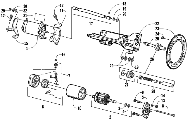 Parts Diagram for Arctic Cat 2002 PANTHER 570 () SNOWMOBILE FLEX-DRIVE STARTER MOTOR ASSEMBLY