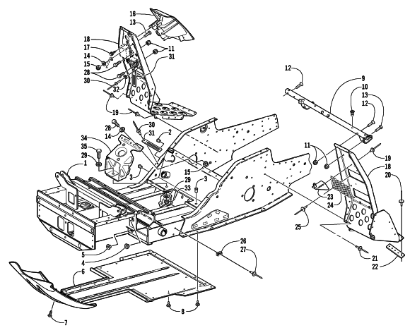 Parts Diagram for Arctic Cat 2002 MOUNTAIN CAT 800 (LE 151) SNOWMOBILE FRONT FRAME AND FOOTREST ASSEMBLY