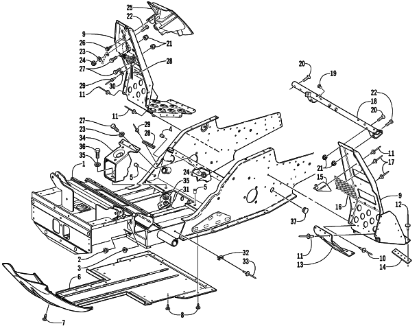 Parts Diagram for Arctic Cat 2002 ZR 800 SNOWMOBILE FRONT FRAME AND FOOTREST ASSEMBLY