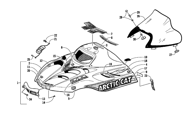 Parts Diagram for Arctic Cat 2002 ZR 800 EFI SNOWMOBILE HOOD AND WINDSHIELD ASSEMBLY