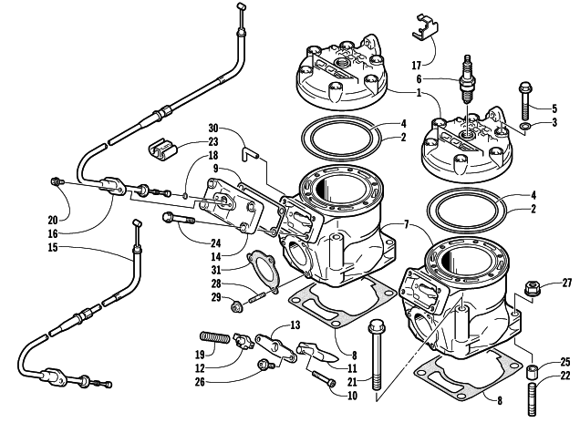 Parts Diagram for Arctic Cat 2002 ZR 800 SNOWMOBILE CYLINDER AND HEAD ASSEMBLY