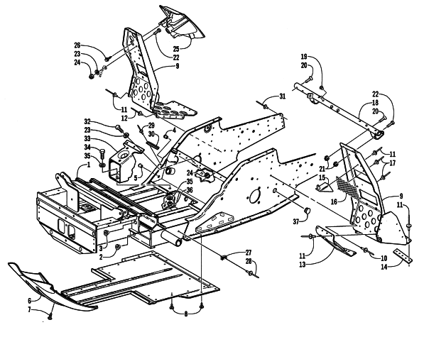 Parts Diagram for Arctic Cat 2002 ZR 800 EFI SNOWMOBILE FRONT FRAME AND FOOTREST ASSEMBLY