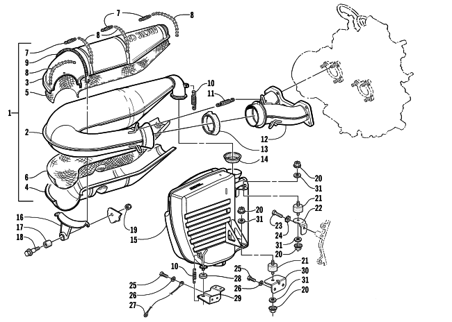 Parts Diagram for Arctic Cat 2002 MOUNTAIN CAT 800 (LE 144) SNOWMOBILE EXHAUST ASSEMBLY
