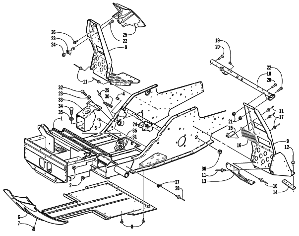 Parts Diagram for Arctic Cat 2002 ZL 800 EFI SS SNOWMOBILE FRONT FRAME AND FOOTREST ASSEMBLY