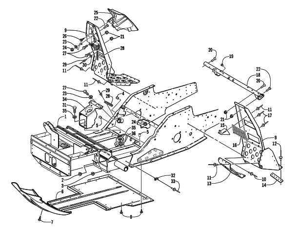 Parts Diagram for Arctic Cat 2002 ZR 800 CC () SNOWMOBILE FRONT FRAME AND FOOTREST ASSEMBLY