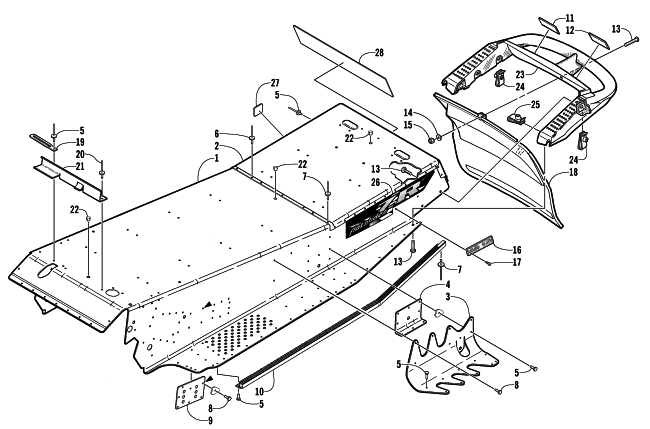 Parts Diagram for Arctic Cat 2002 ZR 600 SNOWMOBILE TUNNEL AND REAR BUMPER