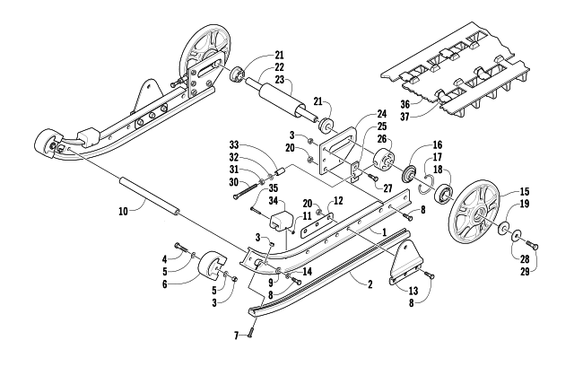 Parts Diagram for Arctic Cat 2002 ZR 120 SNOWMOBILE SLIDE RAIL, IDLER WHEELS, AND TRACK ASSEMBLY