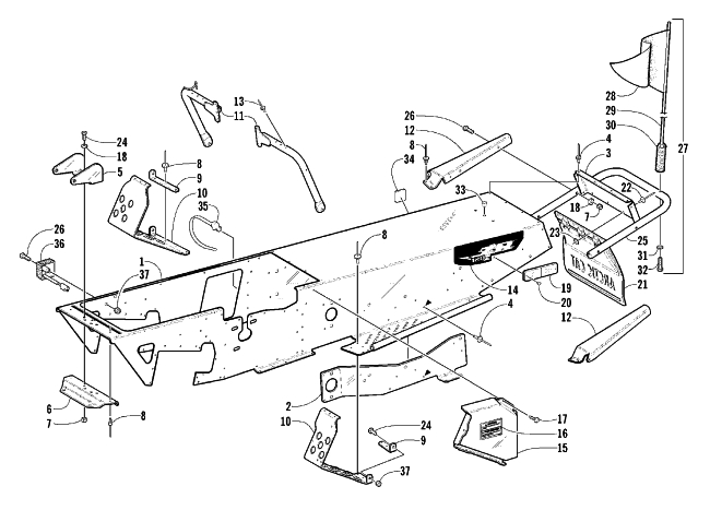 Parts Diagram for Arctic Cat 2002 ZR 120 SNOWMOBILE CHASSIS, FOOTREST, AND REAR BUMPER ASSEMBLY