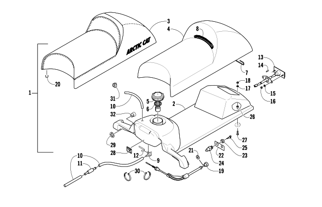 Parts Diagram for Arctic Cat 2002 ZR 120 SNOWMOBILE GAS TANK, SEAT, AND TAILLIGHT ASSEMBLY
