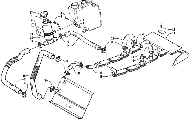 Parts Diagram for Arctic Cat 2002 MOUNTAIN CAT 800 EFI (LE 151) SNOWMOBILE COOLING ASSEMBLY