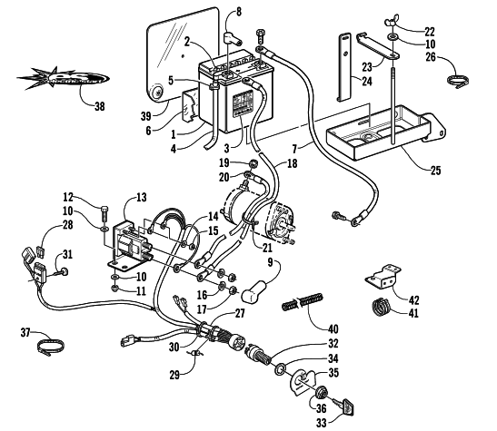 Parts Diagram for Arctic Cat 2002 MOUNTAIN CAT 800 EFI (LE 144) SNOWMOBILE BATTERY, SOLENOID, AND CABLES (OPTIONAL)