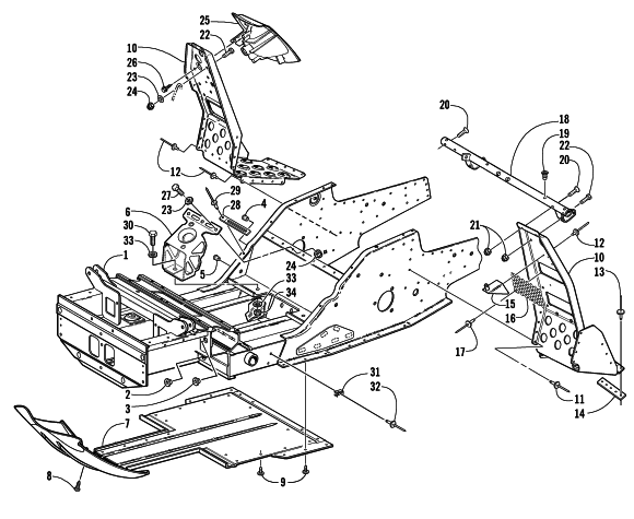 Parts Diagram for Arctic Cat 2002 MOUNTAIN CAT 570 SNOWMOBILE FRONT FRAME AND FOOTREST ASSEMBLY