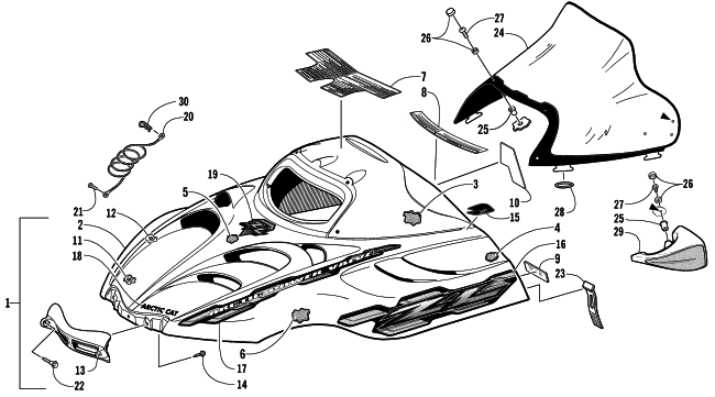 Parts Diagram for Arctic Cat 2002 ZL 800 EFI ESR SNOWMOBILE HOOD AND WINDSHIELD ASSEMBLY
