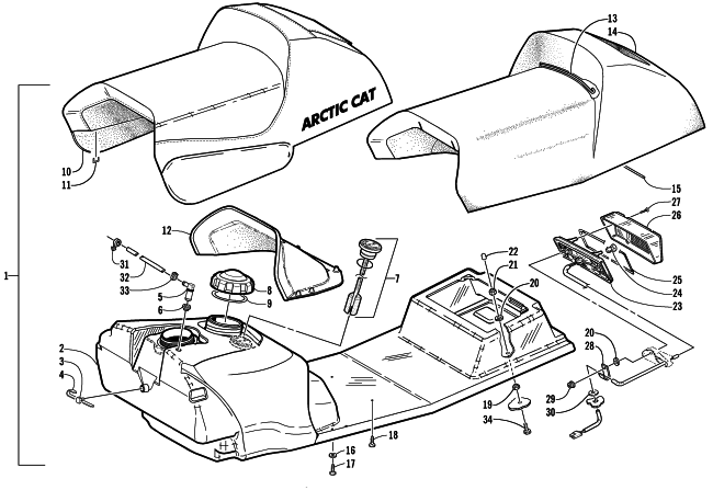 Parts Diagram for Arctic Cat 2002 ZL 800 EFI ESR SNOWMOBILE GAS TANK, SEAT, AND TAILLIGHT ASSEMBLY