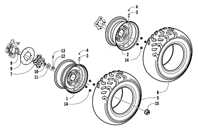 Parts Diagram for Arctic Cat 2002 400 4X4 MANUAL TRANSMISSION () ATV WHEEL AND TIRE ASSEMBLY